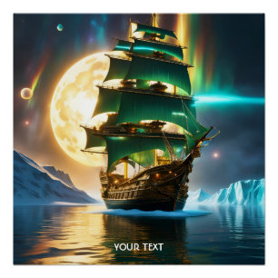 Fantasy Niedlicher Vivid Sea Ship Moon Poster