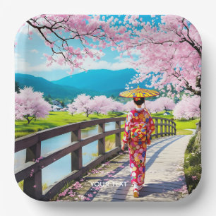 Fantasy Niedliches japanisches Mädchen Wandern Pappteller