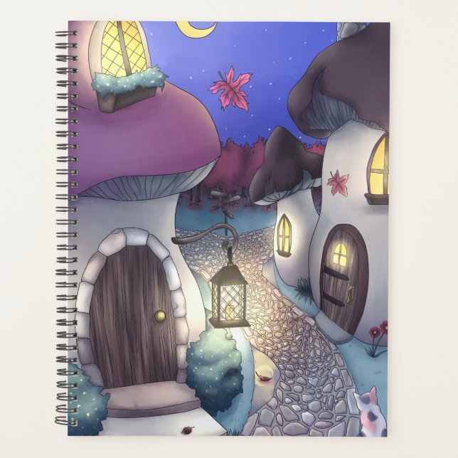 Fantasy Nighttime Mushroom Village Illustration Planer (Vorderseite)