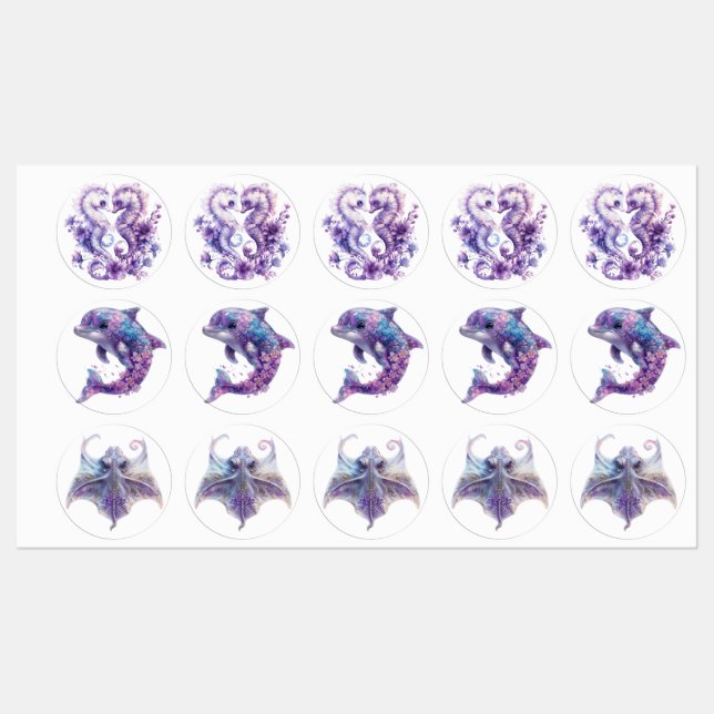 Fantasy Ocean Animals Etiketten (Blatt)