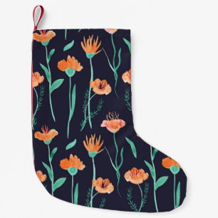 Fantasy Orange Blume: Watercolor Dunkle Muster. Kleiner Weihnachtsstrumpf