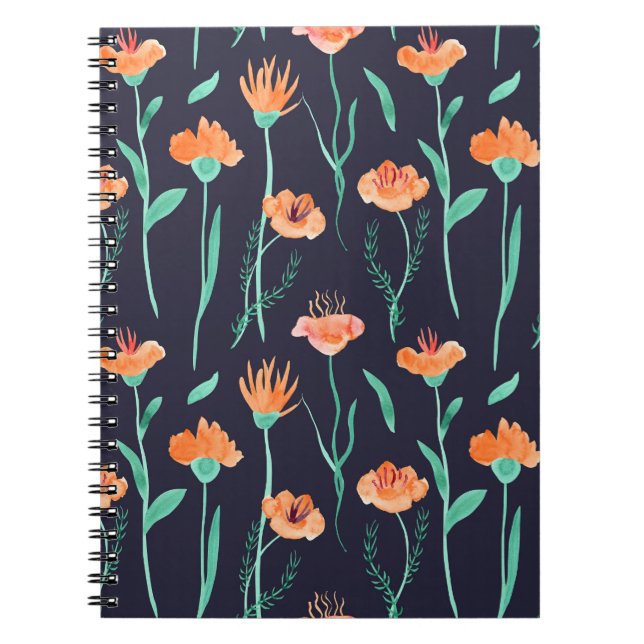 Fantasy Orange Blume: Watercolor Dunkle Muster. Notizblock (Vorderseite)