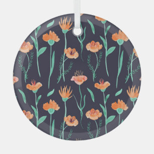 Fantasy Orange Blume: Watercolor Dunkle Muster. Ornament Aus Glas