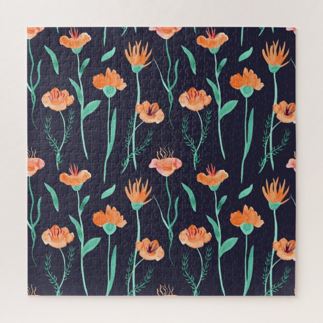 Fantasy Orange Blume: Watercolor Dunkle Muster. Puzzle (Vertikal)