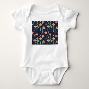 Fantasy-Orangenblüten: Wasserfarbe Dunkles Muster. Baby Strampler