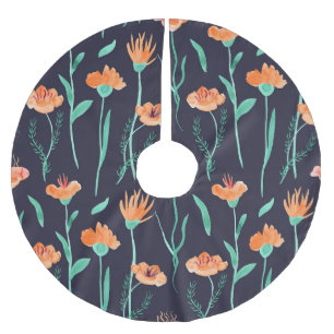 Fantasy-Orangenblüten: Wasserfarbe Dunkles Muster. Polyester Weihnachtsbaumdecke