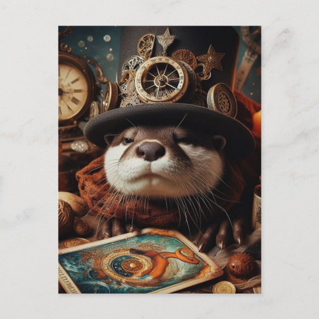 Fantasy Otter Steampunk Tarot Card Reader Postkarte (Vorderseite)