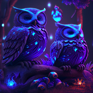 Fantasy Owl in Blue Light Jigsaw Puzzle