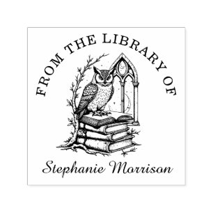 Fantasy Owl Library Ex Libris Buchzeichen Briefmar Permastempel