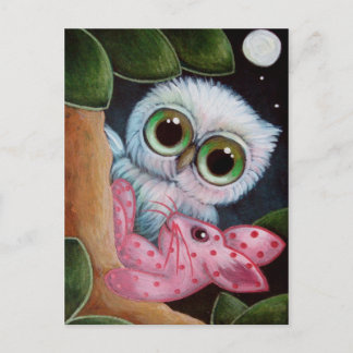 Fantasy Owl mit Pink Bunny Rabbit Toy - Postcard Postkarte