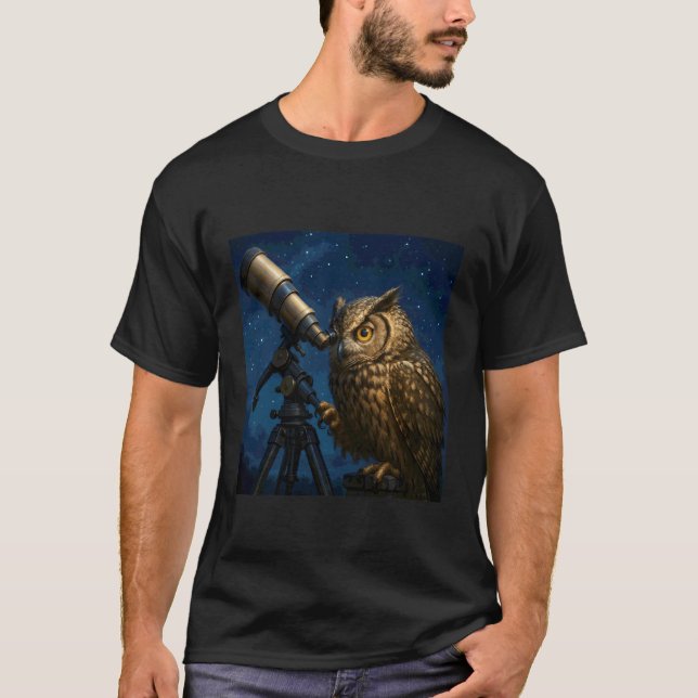 Fantasy Owl Telescope Night T-Shirt (Vorderseite)