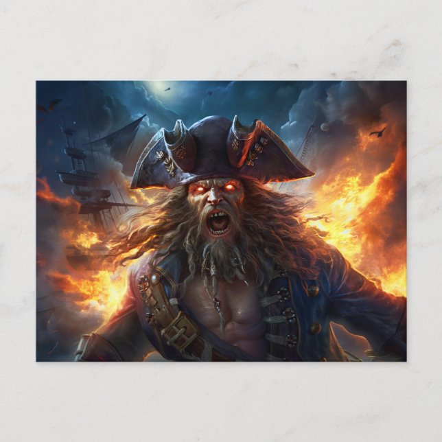 Fantasy Painting Flaming Pirate in Battle Scene Postkarte (Vorderseite)
