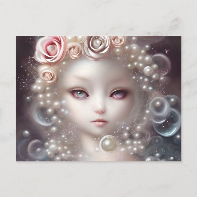 Fantasy Painting SciFi White Fuffly Baby Cat Postkarte (Vorderseite)