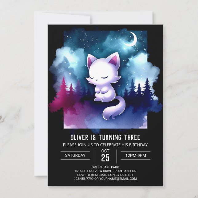 Fantasy Pastel Cat Birthday Einladung (Vorderseite)