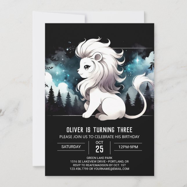 Fantasy Pastel Lion Birthday Einladung (Vorderseite)