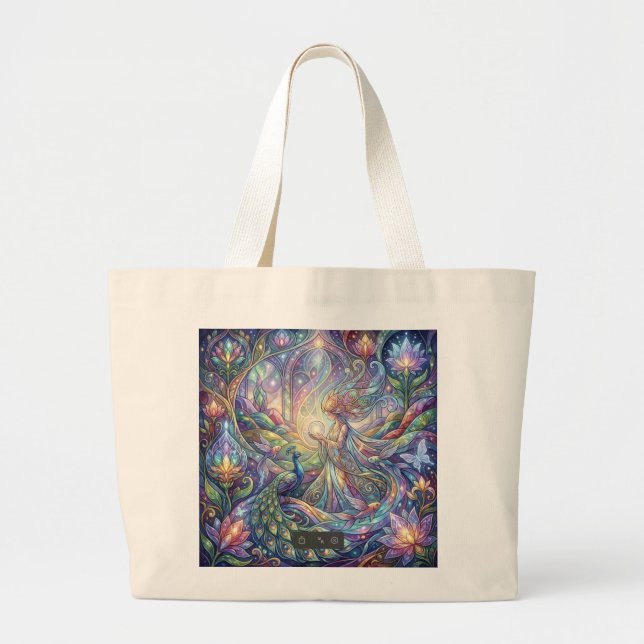 Fantasy-Pfau-Tragetasche Jumbo Stoffbeutel (Vorne)