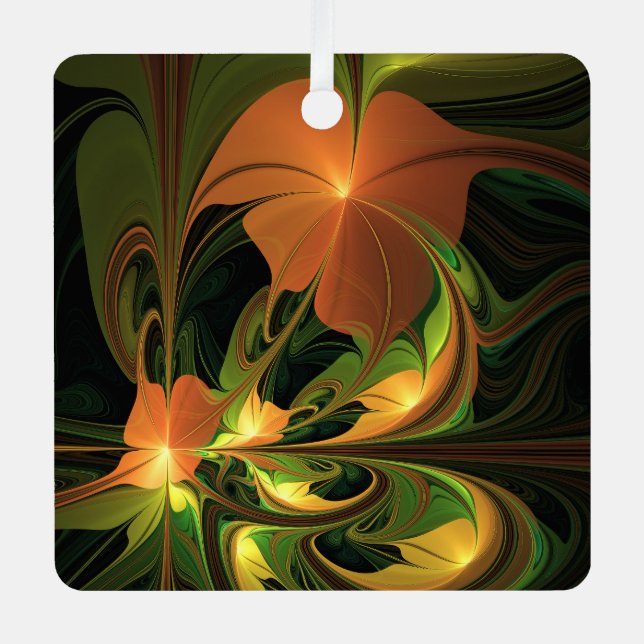 Fantasy-Pflanze Abstrakt Grünes Rost-Braun-Fraktal Ornament Aus Metall (Vorderseite)