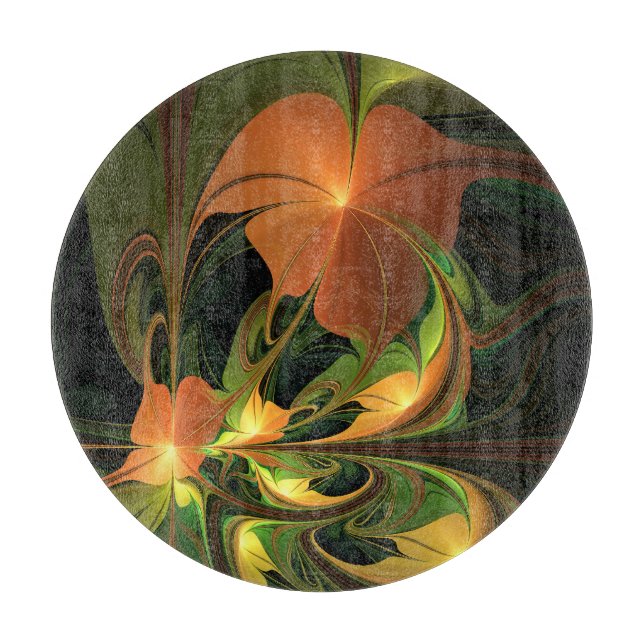 Fantasy-Pflanze Abstrakt Grünes Rost-Braun-Fraktal Schneidebrett (Vorderseite)