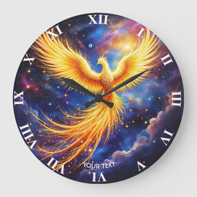 Fantasy Phoenix Stars Space Große Wanduhr (Vorderseite)