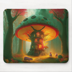 Fantasy-Pilzbaumhaus mit Schweinen Mousepad