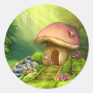 Fantasy-Pilzhaus Runder Aufkleber