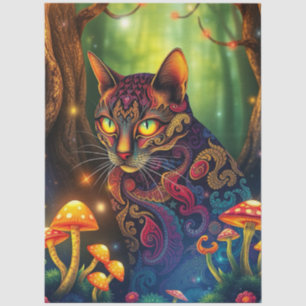 Fantasy-Pilzwald Bunte Katze Seidenpapier