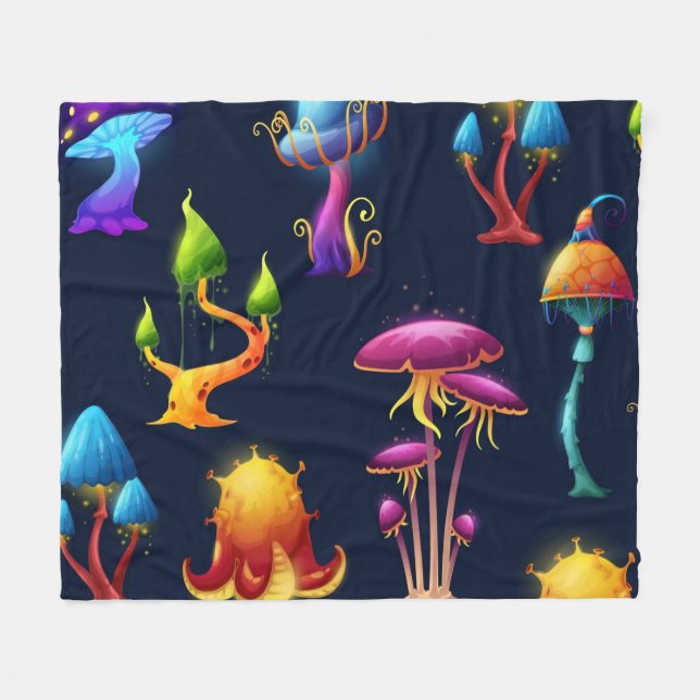Fantasy-Pilzwaldmuster – Farbige Magie Fleecedecke (Vorderseite (Horizontal))