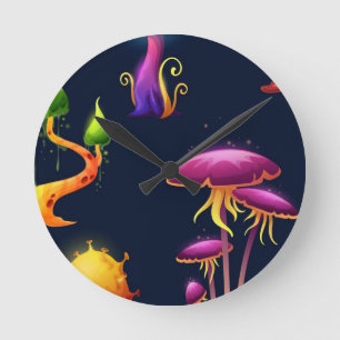 Fantasy-Pilzwaldmuster – Farbige Magie Runde Wanduhr