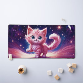 Fantasy pink flauschig kitten hellblaue Augen Kuns Schreibtischunterlage