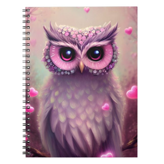 Fantasy Pink Fluffy Kawaii Owl Notizblock (Vorderseite)