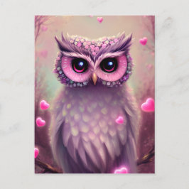 Fantasy Pink Fluffy Kawaii Owl Postkarte