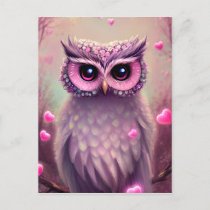 Fantasy Pink Fluffy Kawaii Owl Postkarte