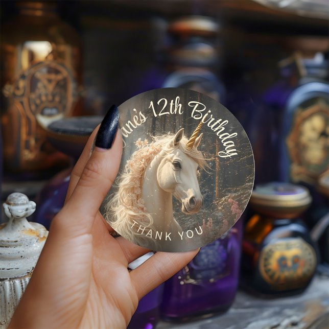 Fantasy Pink Mane Blumenorgel Einhorn Pegasus Verz Runder Aufkleber (Von Creator hochgeladen)