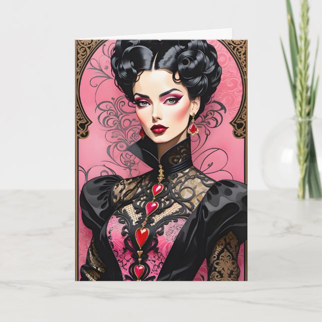 Fantasy Pink und Black Goth Valentine Lady Ankündigung (Vorderseite)