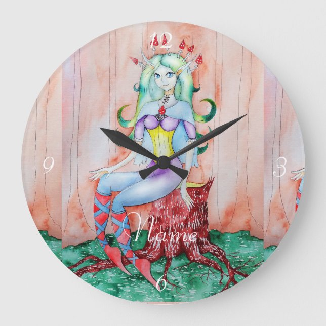 Fantasy Pixie Fairy Thunder_Cove Große Wanduhr (Vorderseite)