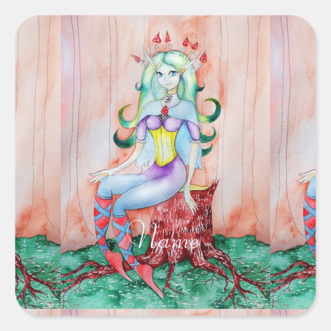 Fantasy Pixie Fairy Thunder_Cove Quadratischer Aufkleber (Vorderseite)