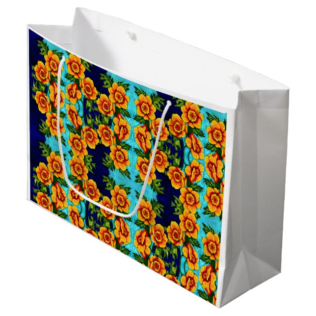 Fantasy Poppies Medium Geschenktasche Große Geschenktüte (Vorderseite Schrägansicht)