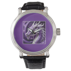 Fantasy-Portrait eines Lila und weißen Drachen Armbanduhr