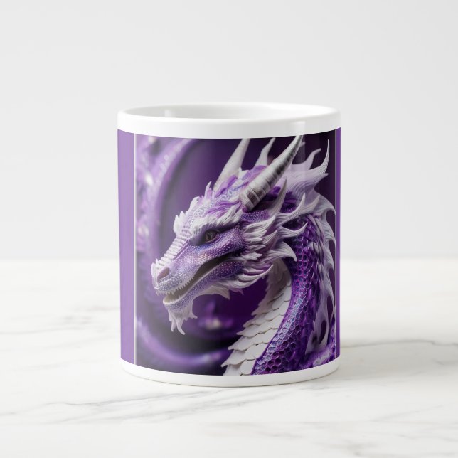 Fantasy-Portrait eines Lila und weißen Drachen Jumbo-Tasse (Vorderseite)