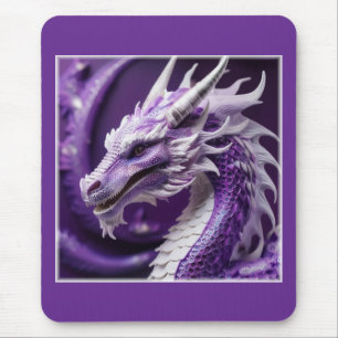Fantasy-Portrait eines Lila und weißen Drachen Mousepad