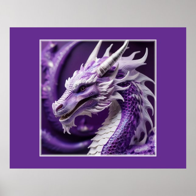 Fantasy-Portrait eines Lila und weißen Drachen Poster (Vorne)