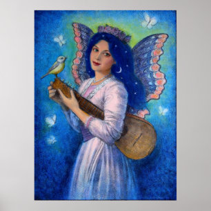 Fantasy Posters, Music Bird Faiy, Blue Hair Lady Poster