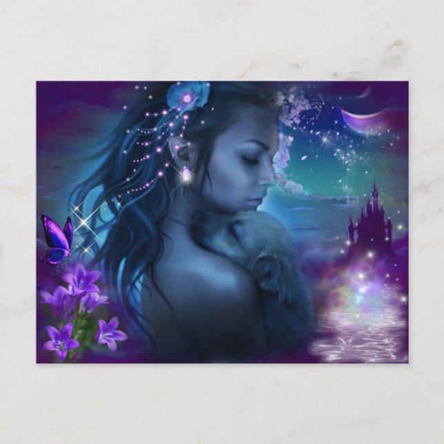 Fantasy Princess mit Welpe Postkarte (Vorderseite)