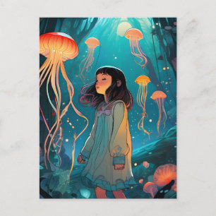 Fantasy Quellyfish Forest Girl Postkarte