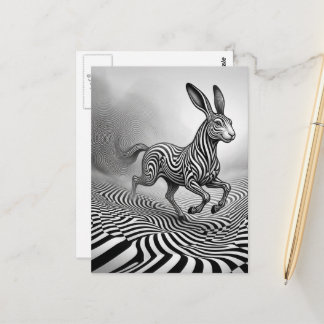Fantasy Rabbit Horse Critter Black an White Op art Postkarte