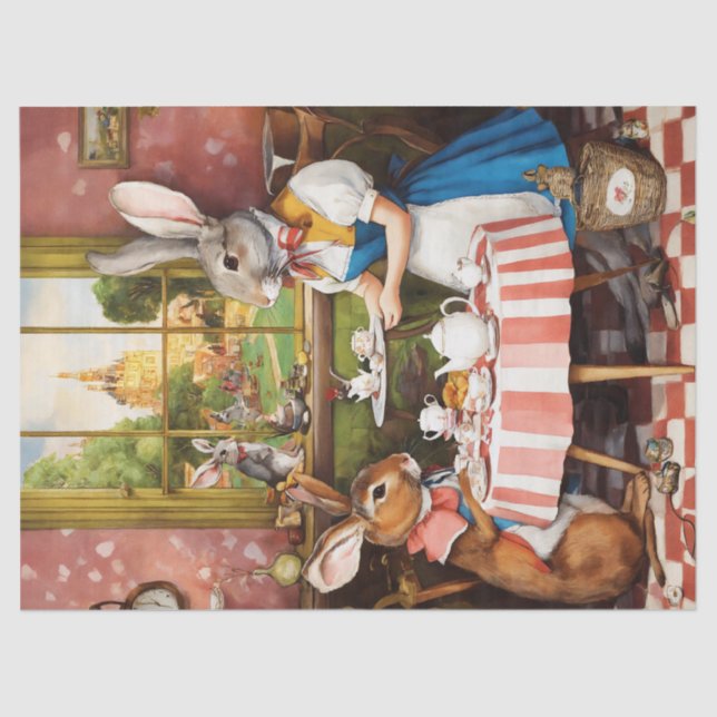 Fantasy Rabbit Tee Party Tierdekoupage Seidenpapier (Vorderseite)