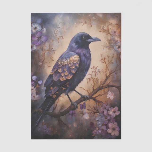 Fantasy-Rabe-Blumenmuster Seidenpapier (Vorderseite)