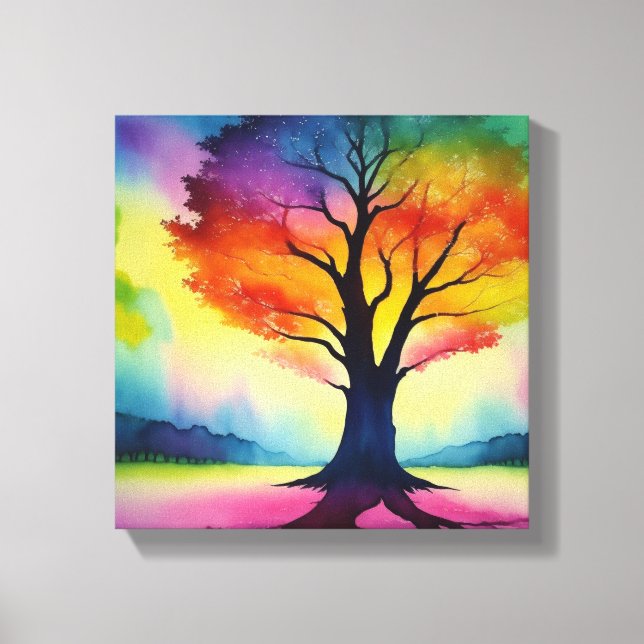 Fantasy Rainbow Color Tree Abstrakt Leinwanddruck (Vorderseite)