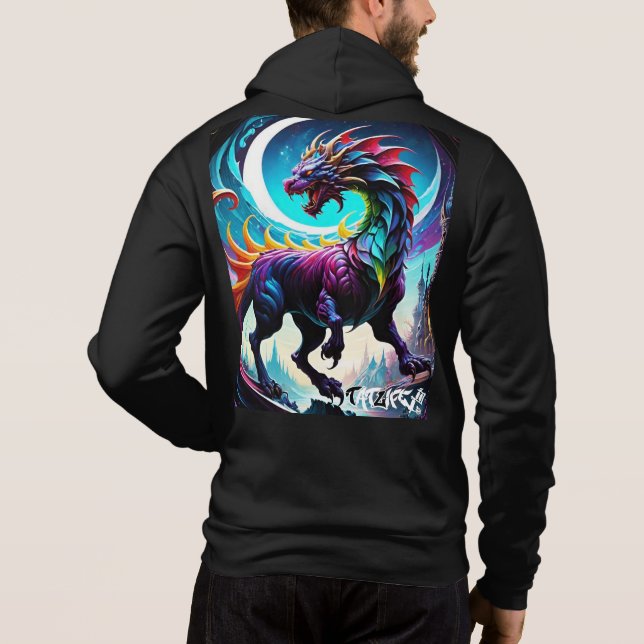 Fantasy Rainbow Dragon mit Moon Hoodie (Rückseite)