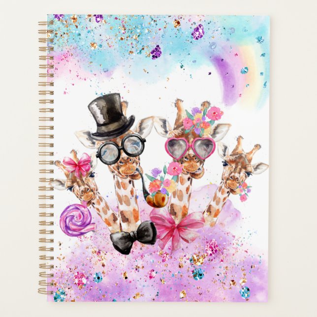 Fantasy Rainbow Giraffe in Candy Clouds Planer (Vorderseite)